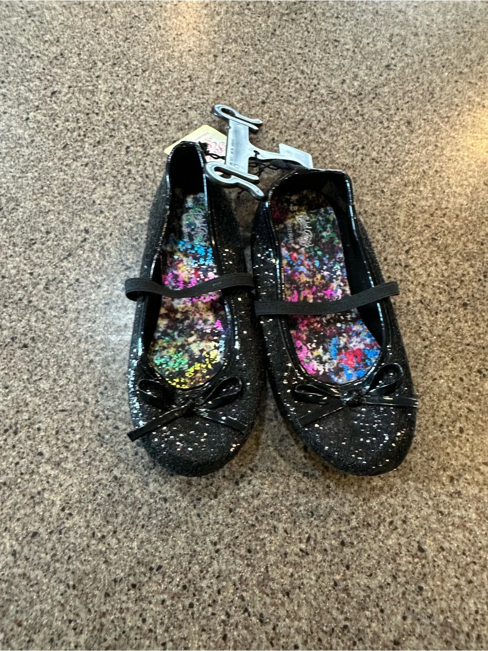 Girls' Black Glitter Ballet Flats with Bow - Kids Shoes